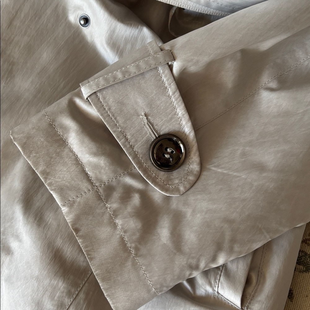 BIANCA NYGARD Vintage Silver Trench Coat Ruffled Collar Shoulder Pads - Picture 4 of 10